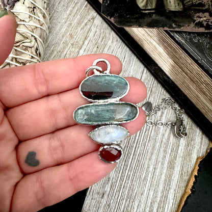 Multi Stone Bloodstone Labradorite Rainbow Moonstone Garnet Crystal Necklace Fine Silver / Foxlark Collection