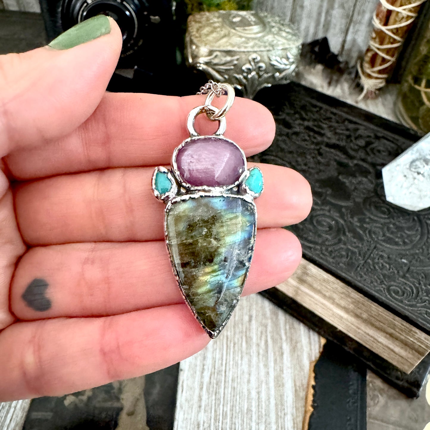 Multi Stone Star Ruby Turquoise Labradorite Crystal Necklace Fine Silver / Foxlark Collection