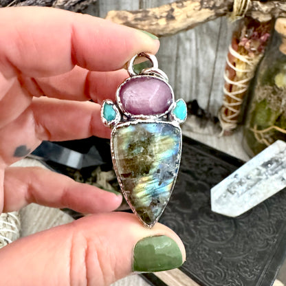 Multi Stone Star Ruby Turquoise Labradorite Crystal Necklace Fine Silver / Foxlark Collection