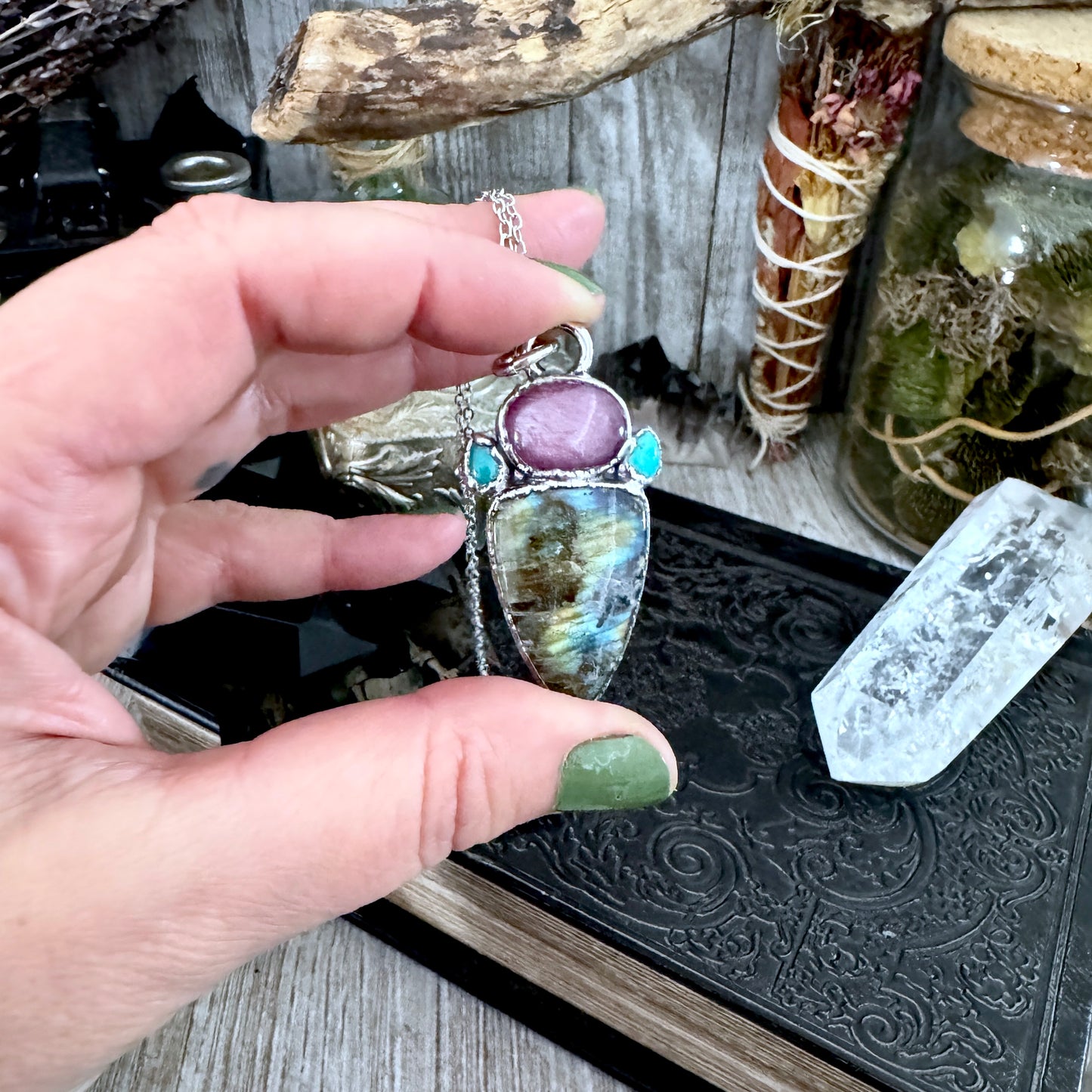 Multi Stone Star Ruby Turquoise Labradorite Crystal Necklace Fine Silver / Foxlark Collection