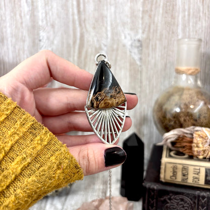 Moss & Moon Collection - Fossilized Palm Root Statement Necklace in Fine Silver / One of a Kind
