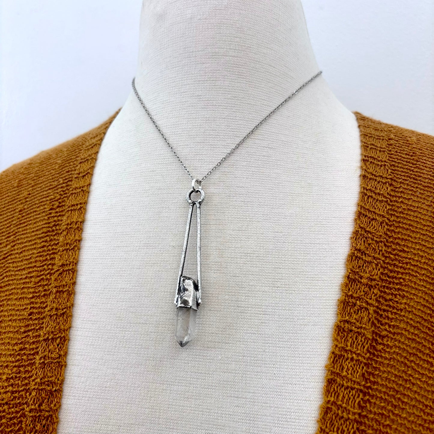Raw Clear Quartz Crystal Necklace in Fine Silver / Foxlark Collection - One of a Kind