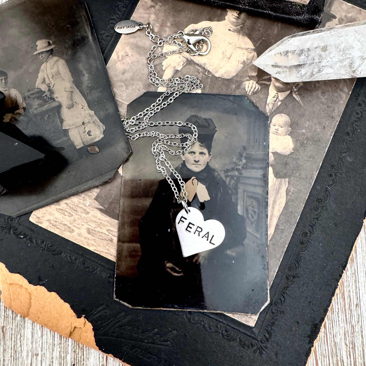 Hand Stamped FERAL Heart Necklace