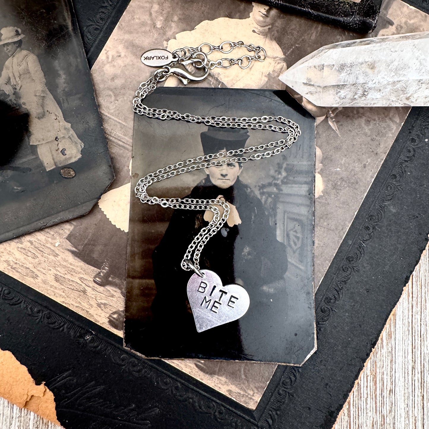Hand Stamped BITE ME Heart Necklace