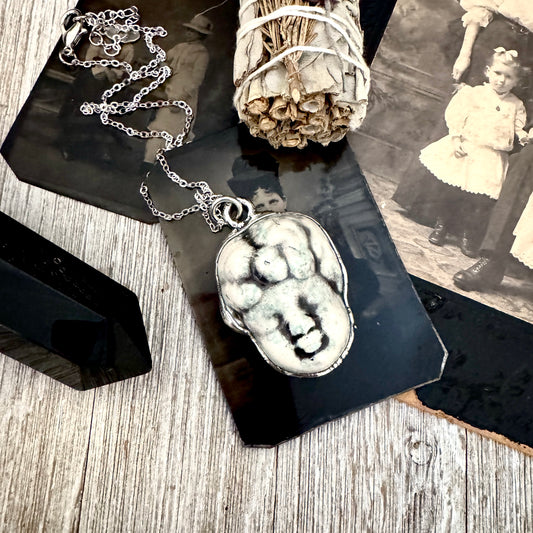 Ceramic Baby Doll Face Necklace Fine Silver / Foxlark Collection - One of a Kind