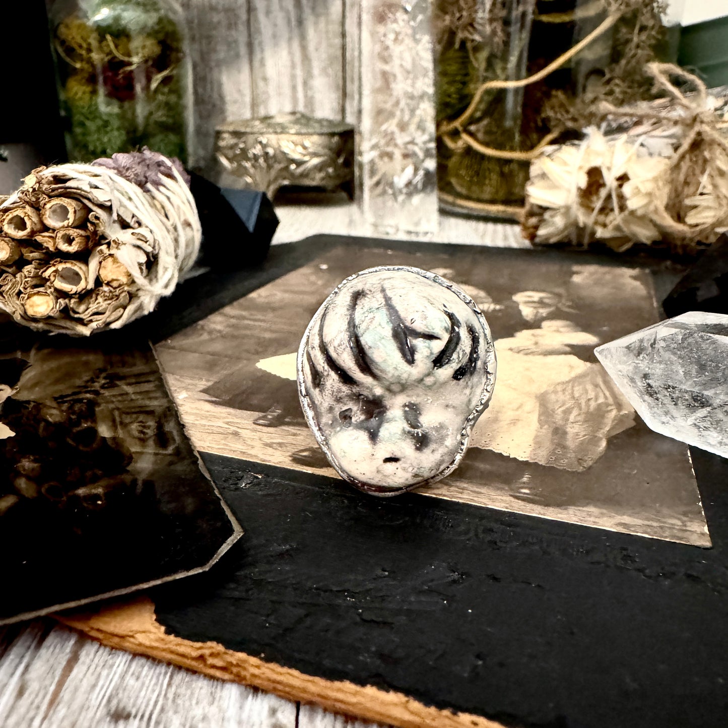 Ceramic Baby Doll Head Ring Fine Silver Size 8.5 / Foxlark Collection - One of a Kind