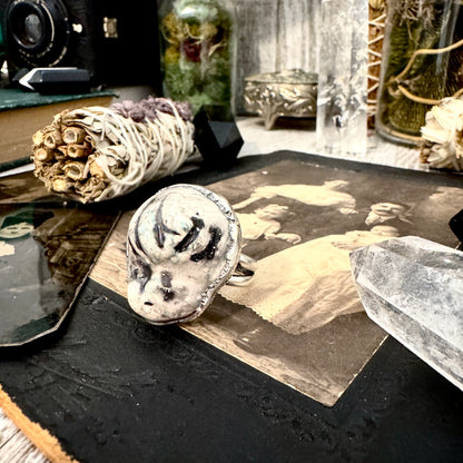 Ceramic Baby Doll Head Ring Fine Silver Size 8.5 / Foxlark Collection - One of a Kind