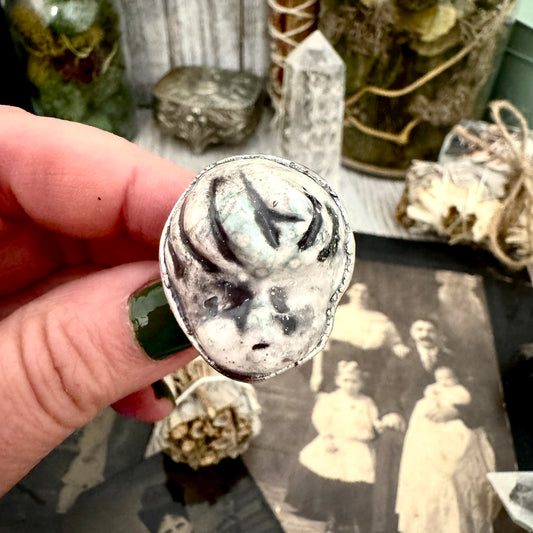 Ceramic Baby Doll Head Ring Fine Silver Size 8.5 / Foxlark Collection - One of a Kind