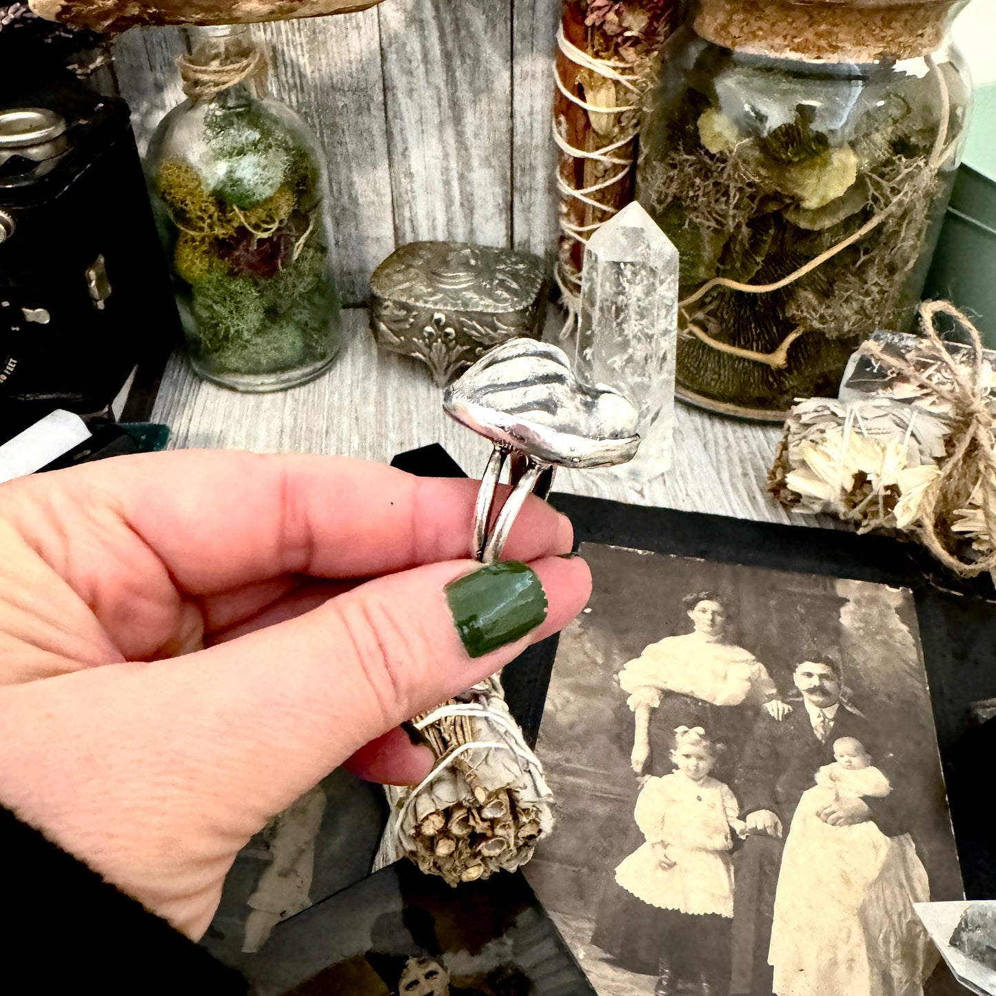 Ceramic Baby Doll Head Ring Fine Silver Size 8.5 / Foxlark Collection - One of a Kind