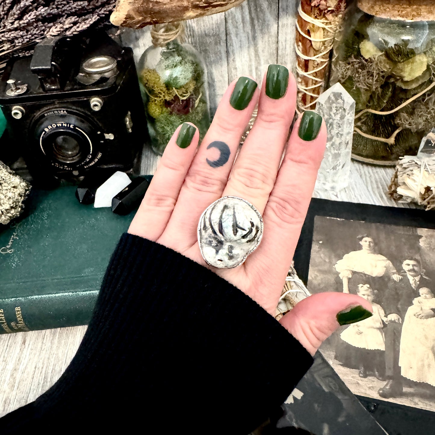 Ceramic Baby Doll Head Ring Fine Silver Size 8.5 / Foxlark Collection - One of a Kind