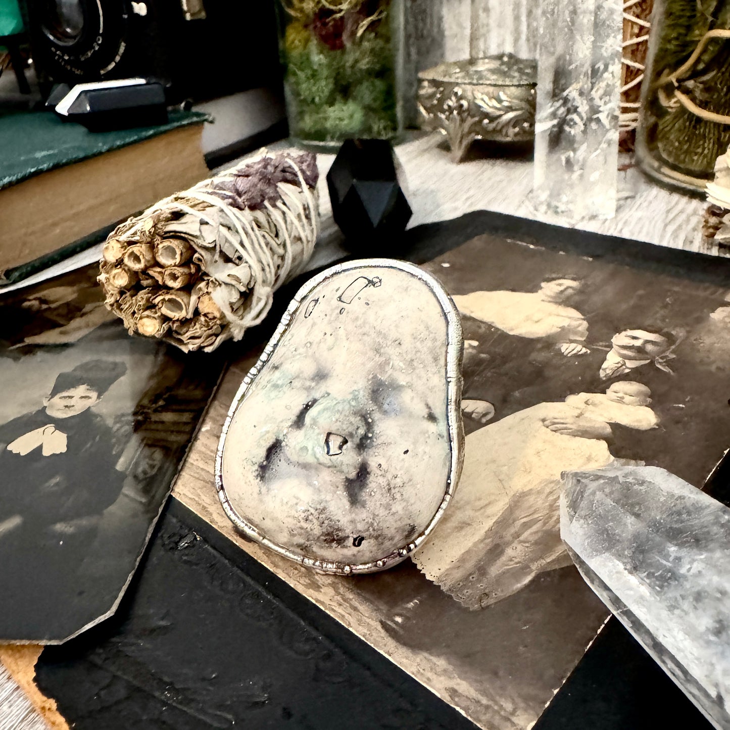 Ceramic Baby Doll Head Ring Fine Silver Size 10 / Foxlark Collection - One of a Kind