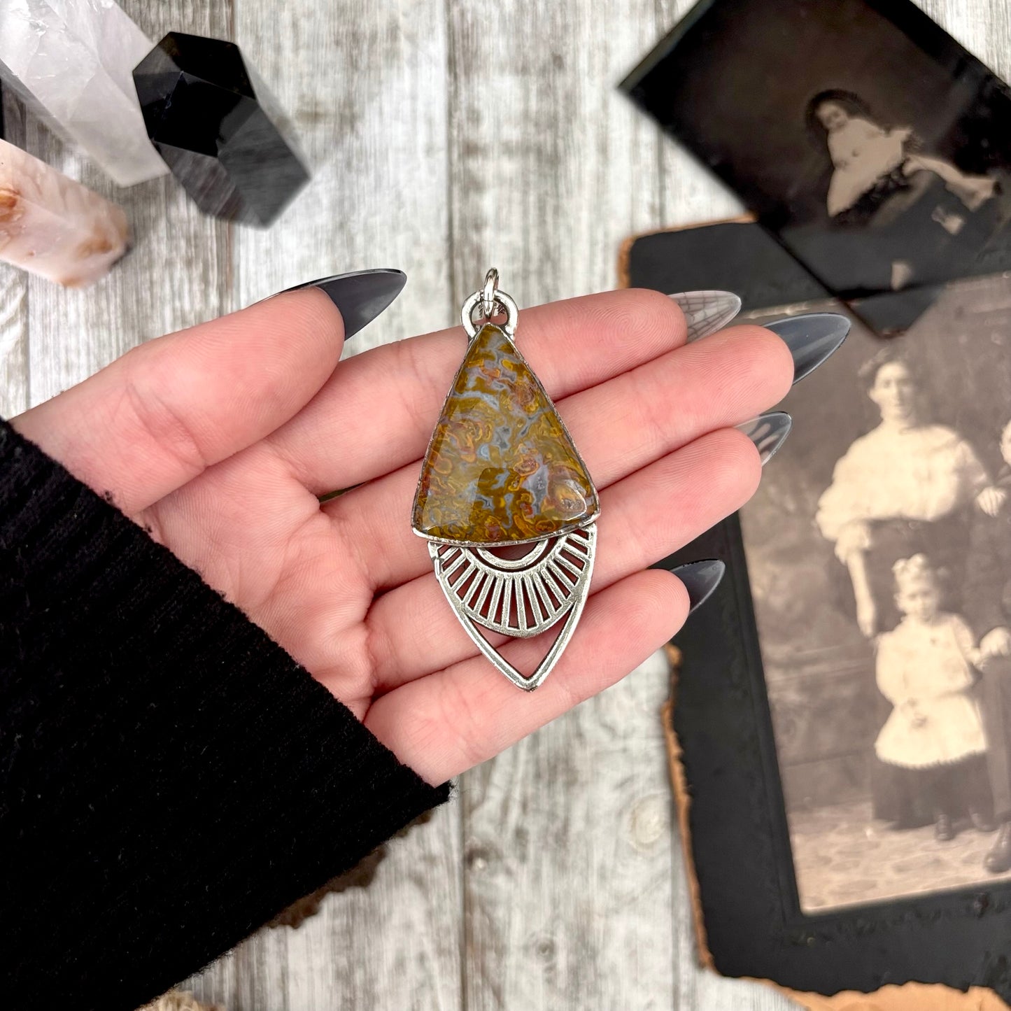 Moss & Moon Collection - Petrified Wood Statement Necklace in Fine Silver / One of a Kind