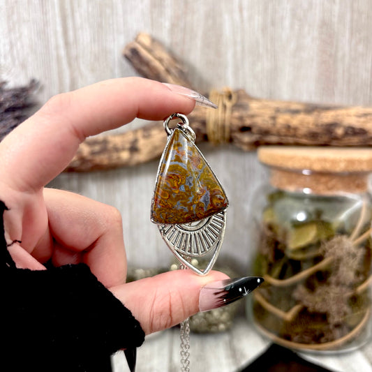 Moss & Moon Collection - Petrified Wood Statement Necklace in Fine Silver / One of a Kind