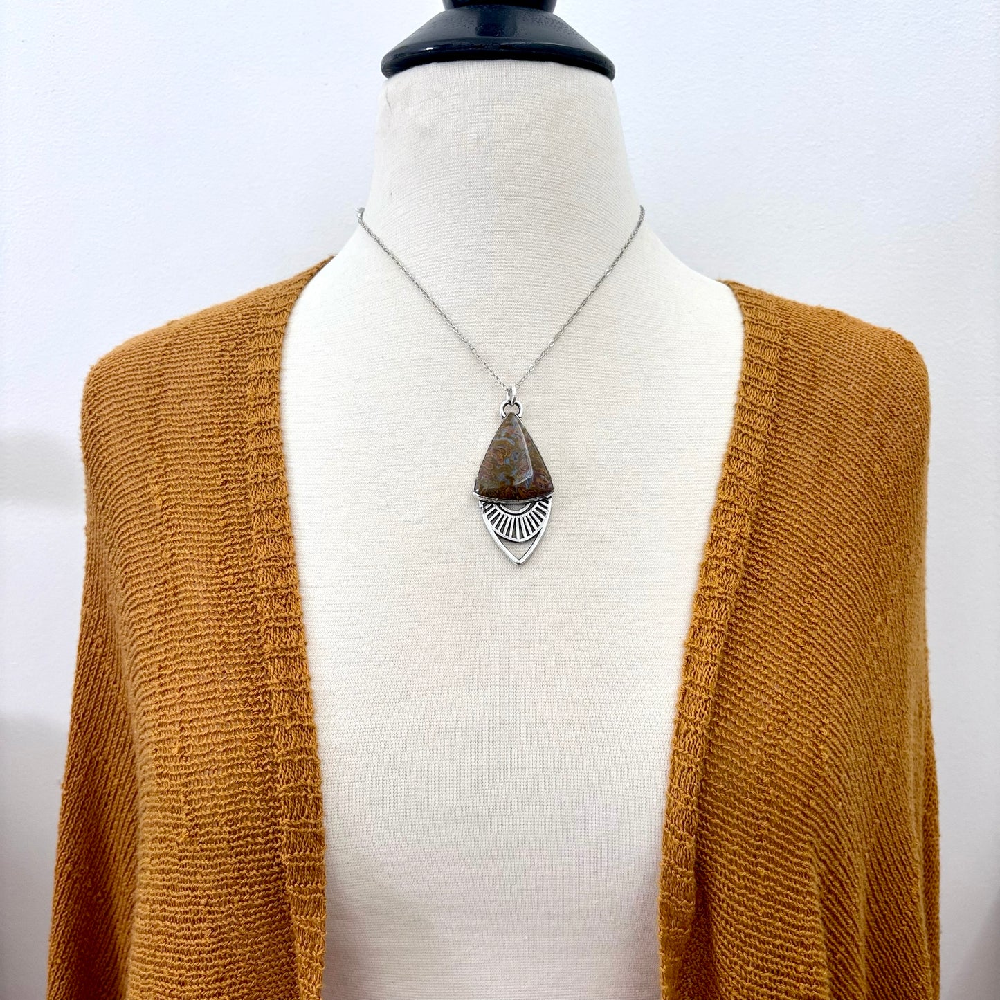 Moss & Moon Collection - Petrified Wood Statement Necklace in Fine Silver / One of a Kind