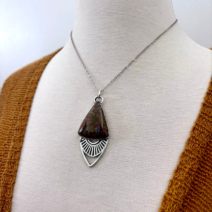 Moss & Moon Collection - Petrified Wood Statement Necklace in Fine Silver / One of a Kind