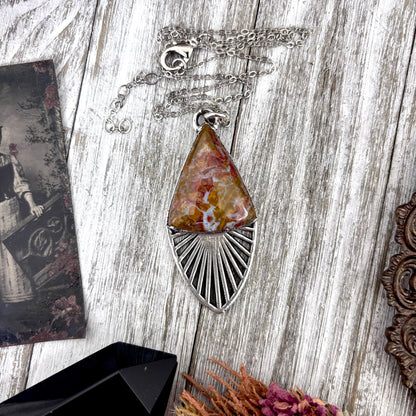 Moss & Moon Collection - Petrified Wood Statement Necklace in Fine Silver / One of a Kind