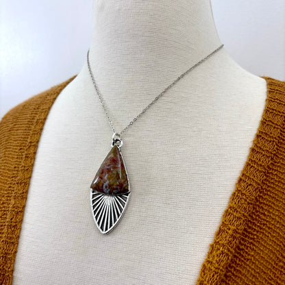 Moss & Moon Collection - Petrified Wood Statement Necklace in Fine Silver / One of a Kind