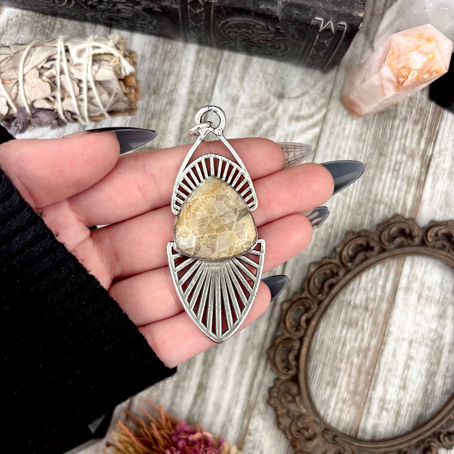 Moss & Moon Collection - Fossilized Coral Statement Necklace in Fine Silver / One of a Kind