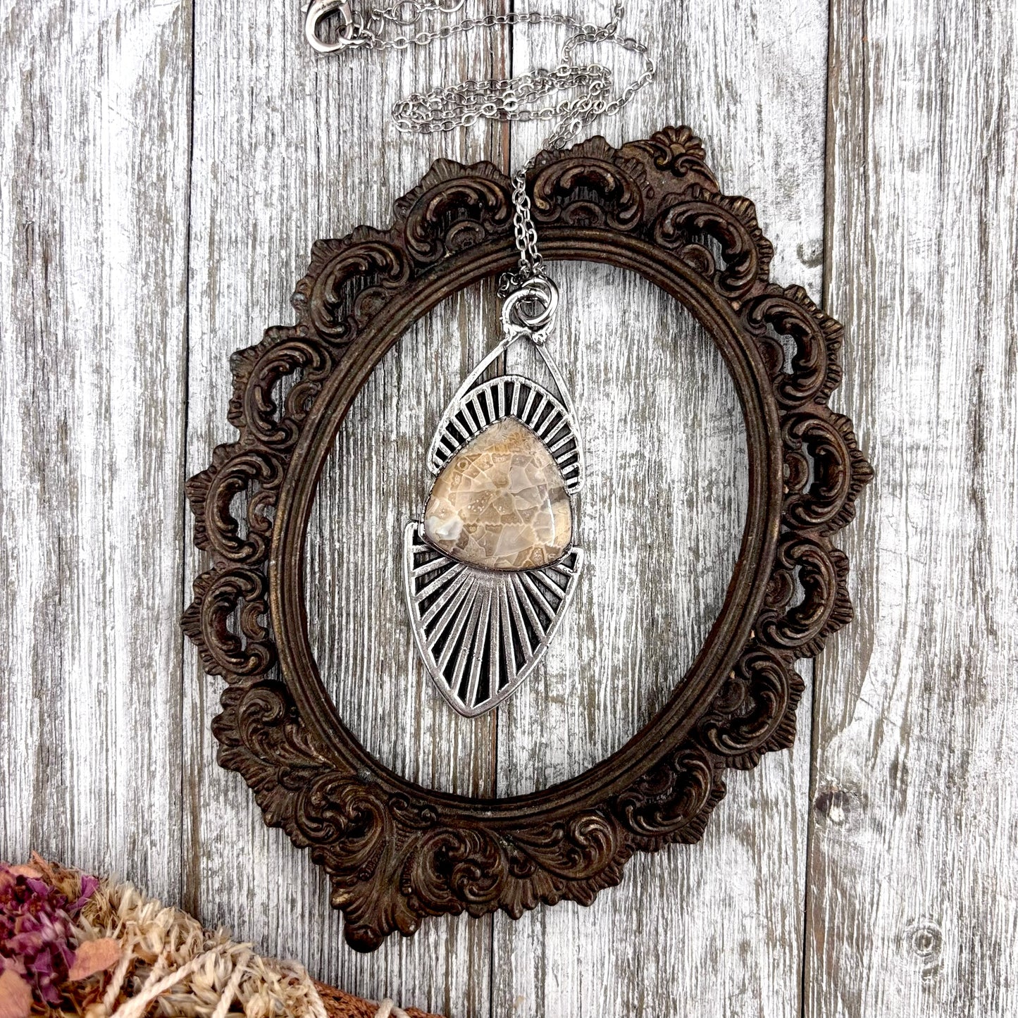 Moss & Moon Collection - Fossilized Coral Statement Necklace in Fine Silver / One of a Kind