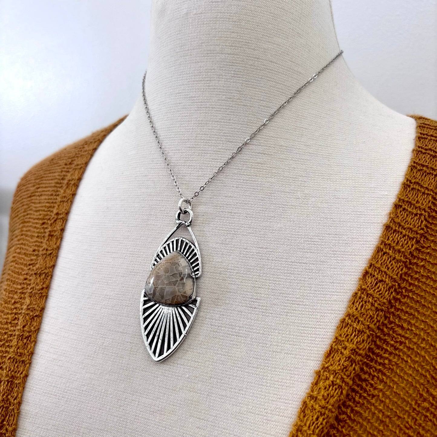 Moss & Moon Collection - Fossilized Coral Statement Necklace in Fine Silver / One of a Kind
