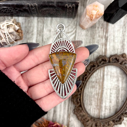 Moss & Moon Collection - Petrified Wood Statement Necklace in Fine Silver / One of a Kind