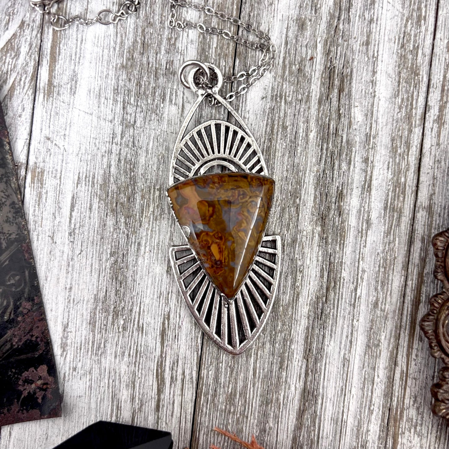 Moss & Moon Collection - Petrified Wood Statement Necklace in Fine Silver / One of a Kind