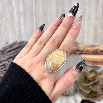 Fossilized Coral Crystal Ring Fine Silver Size 7 / Foxlark Collection - One of a Kind