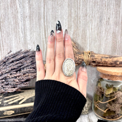 Fossilized Coral Crystal Ring Fine Silver Size 6.5 / Foxlark Collection - One of a Kind