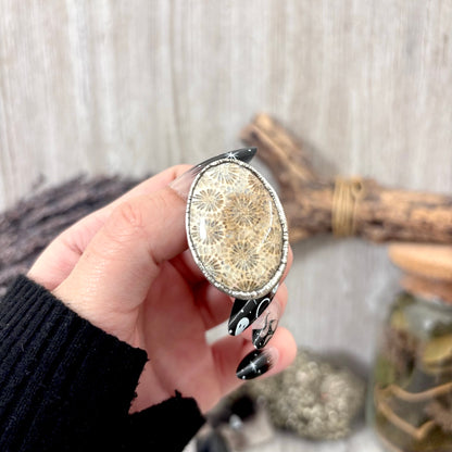 Fossilized Coral Crystal Ring Fine Silver Size 9 / Foxlark Collection - One of a Kind
