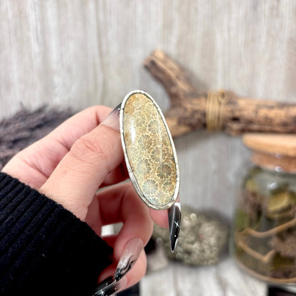Fossilized Coral Crystal Ring Fine Silver Size 9 / Foxlark Collection - One of a Kind