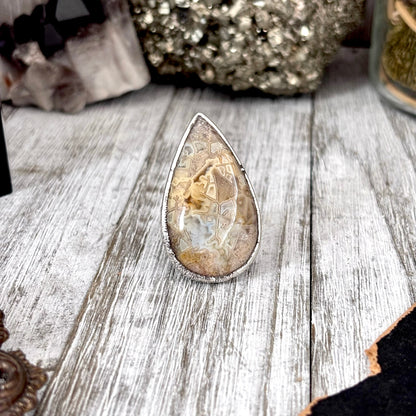 Fossilized Coral Crystal Ring Fine Silver Size 10 / Foxlark Collection - One of a Kind