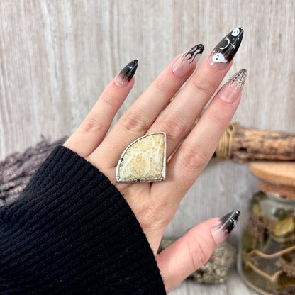 Fossilized Coral Crystal Ring Fine Silver Size 8.5 / Foxlark Collection - One of a Kind