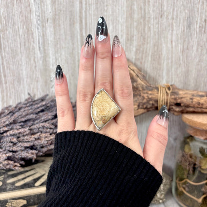 Fossilized Coral Crystal Ring Fine Silver Size 9 / Foxlark Collection - One of a Kind