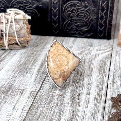 Fossilized Coral Crystal Ring Fine Silver Size 9 / Foxlark Collection - One of a Kind