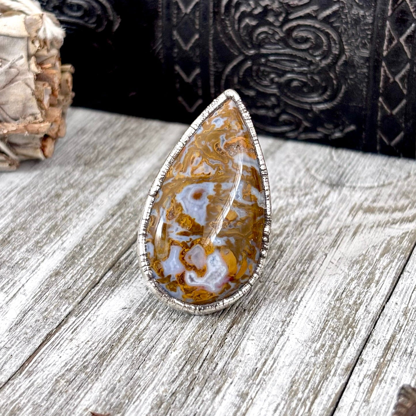 Petrified Wood Crystal Ring Fine Silver Size 7 / Foxlark Collection - One of a Kind