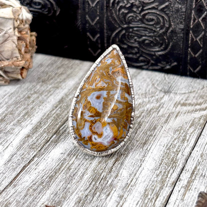 Petrified Wood Crystal Ring Fine Silver Size 7 / Foxlark Collection - One of a Kind