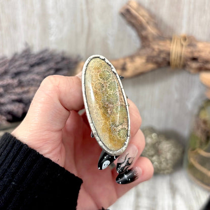Fossilized Coral Crystal Ring Fine Silver Size 10 / Foxlark Collection - One of a Kind
