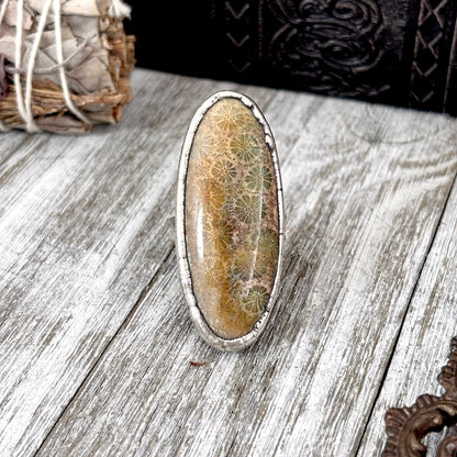 Fossilized Coral Crystal Ring Fine Silver Size 10 / Foxlark Collection - One of a Kind