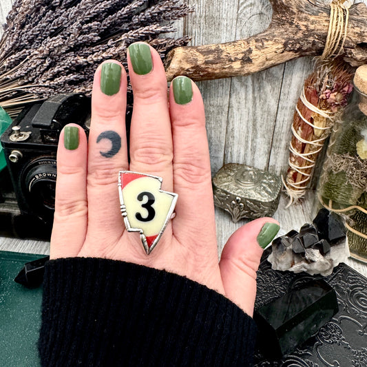 Playing Games - Lightning Bolt #3 Pool Ball Ring Fine Silver Size 10 / Foxlark Collection - One of a Kind