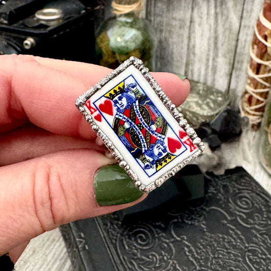 Playing Games - King Of Hearts Playing Card Ring Fine Silver Size 10 / Foxlark Collection - One of a Kind
