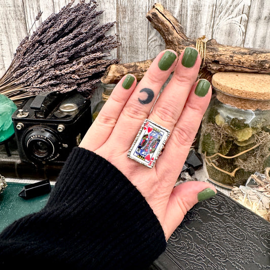 Playing Games - King Of Hearts Playing Card Ring Fine Silver Size 10 / Foxlark Collection - One of a Kind
