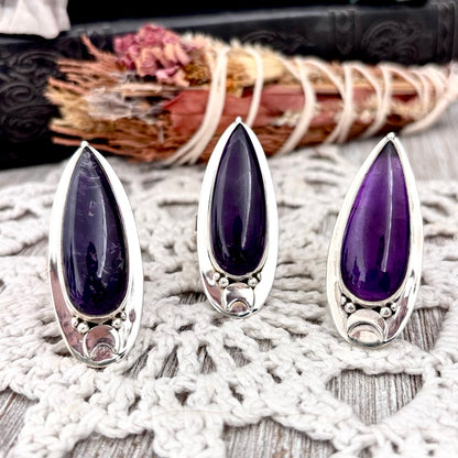 Purple Amethyst Ring Sterling Silver | Big Witchy Crystal Jewelry | Magic Moon | Adjustable Statement Ring 6-10 Gothic Gemstone Jewelry