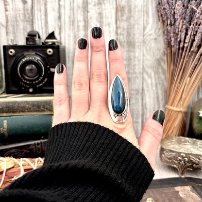 Labradorite Ring Sterling Silver Blue Crystal Rings for Woman / Magic Moon Designed by FOXLARK Adjustable Size 6 7 8 9 10