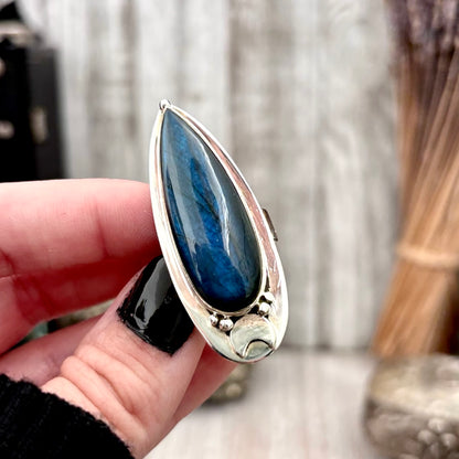 Labradorite Ring Sterling Silver Blue Crystal Rings for Woman / Magic Moon Designed by FOXLARK Adjustable Size 6 7 8 9 10