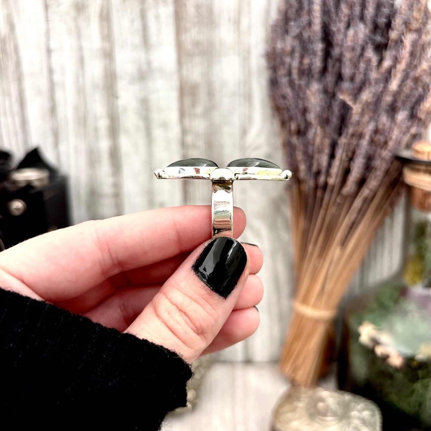 Mystic Moons Labradorite Crystal Ring Sterling Silver Designed FOXLARK Collection Adjustable Ring Size Range 6-9 / Crystal Witchy Jewelry