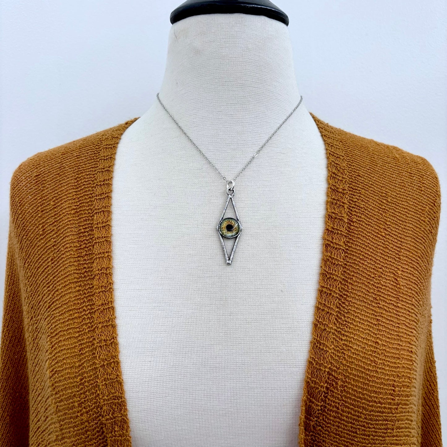 Green Eyeball Necklace Fine Silver / Foxlark Collection - One of a Kind