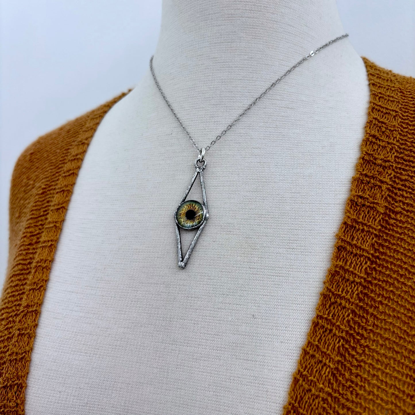 Green Eyeball Necklace Fine Silver / Foxlark Collection - One of a Kind