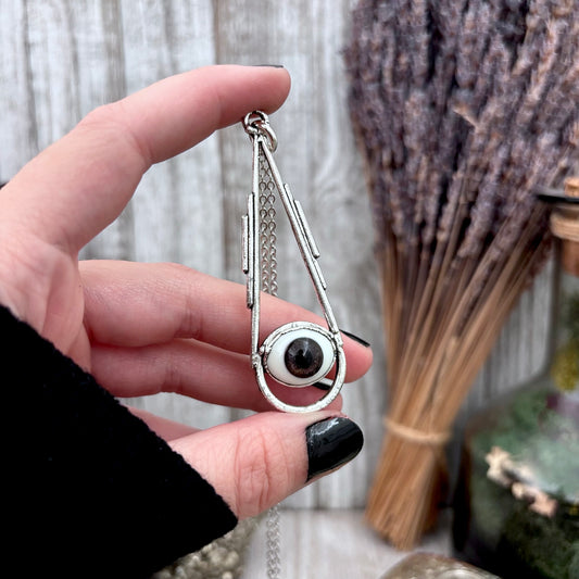 Grey Iris Glass Eyeball Necklace Fine Silver / Foxlark Collection - One of a Kind