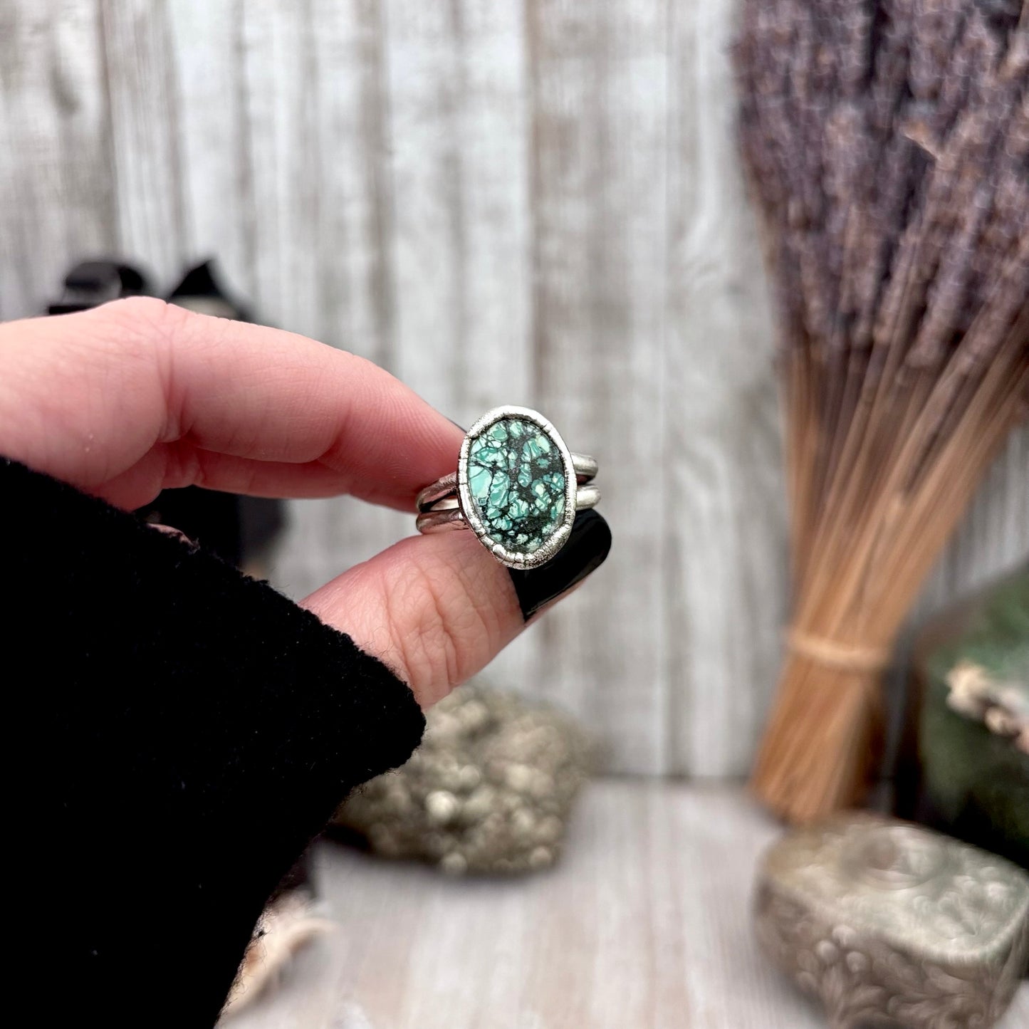 Blue Turquoise Stone Ring Fine Silver Size 9.5 / Foxlark Collection - One of a Kind