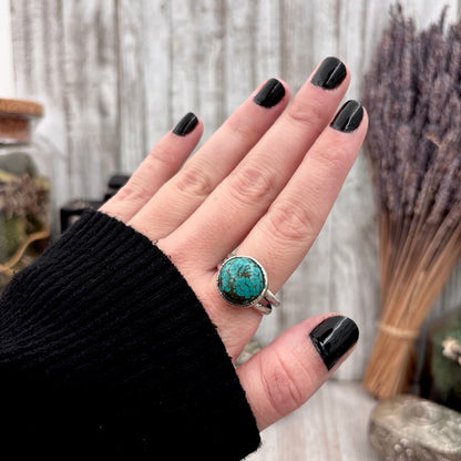 Blue Turquoise Stone Ring Fine Silver Size 8.5 / Foxlark Collection - One of a Kind